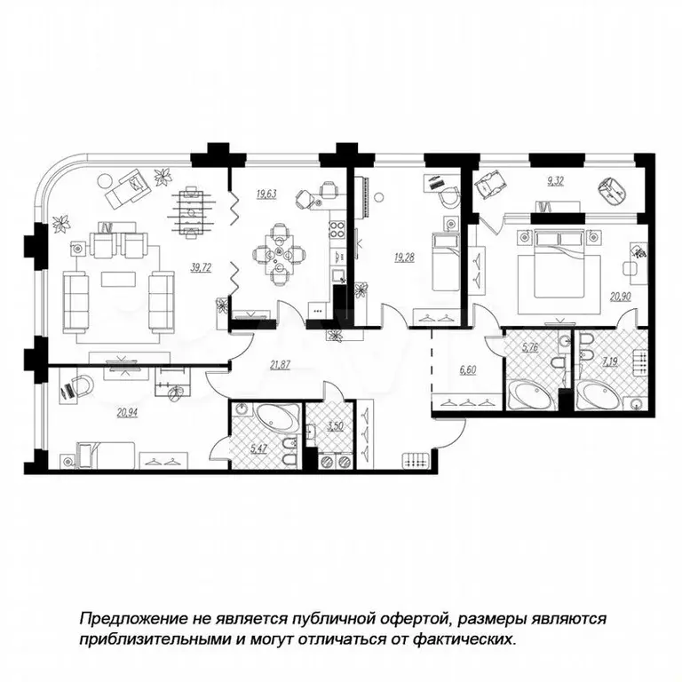 4-к. квартира, 180,4м, 4/7эт. - Фото 0