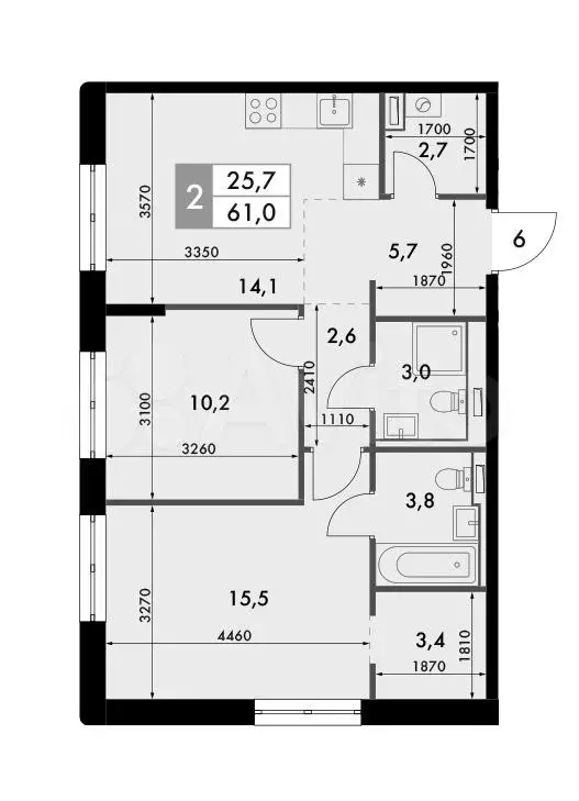 2-к. квартира, 61 м, 7/22 эт. - Фото 0