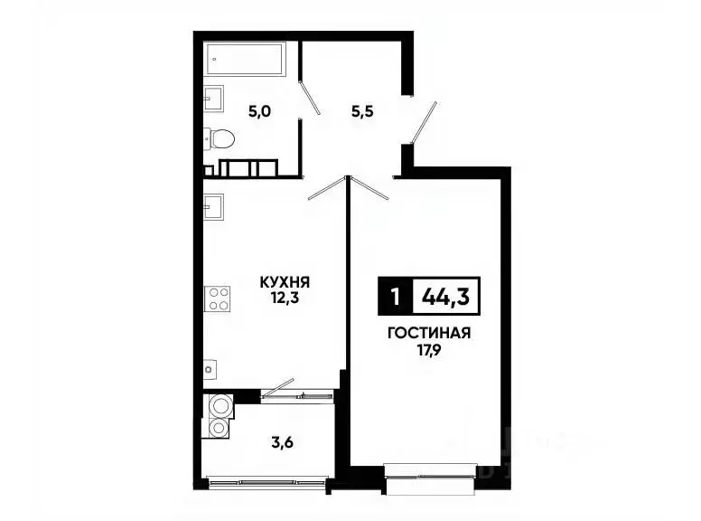 1-к кв. Ставропольский край, Ставрополь ул. Андрея Голуба, 14к3 (44.3 ... - Фото 0