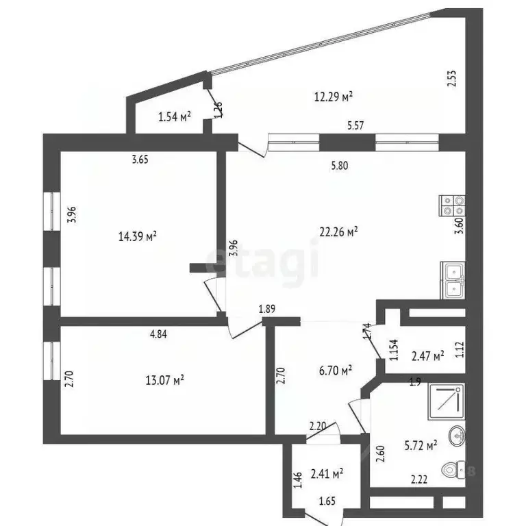 2-к кв. Омская область, Омск ул. Декабристов, 116/1 (67.3 м) - Фото 2