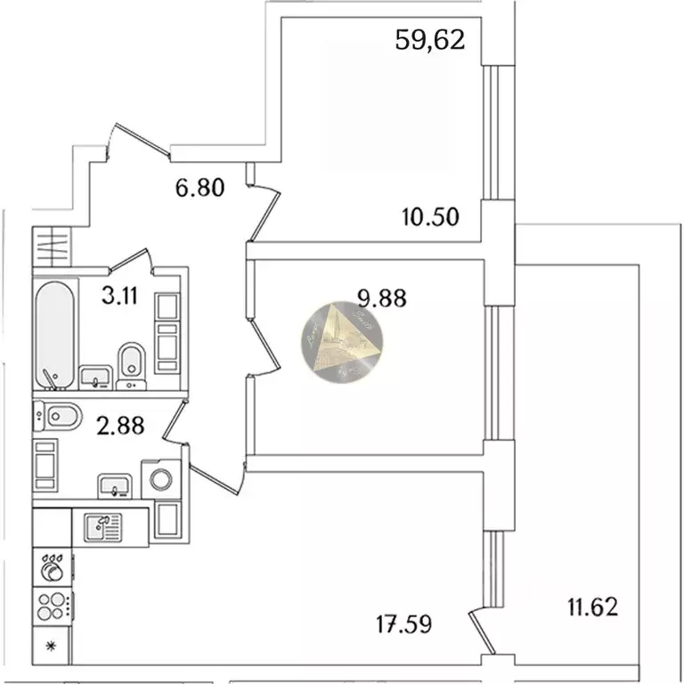 2-к кв. Санкт-Петербург просп. Маршала Блюхера, 3к2 (59.62 м) - Фото 2