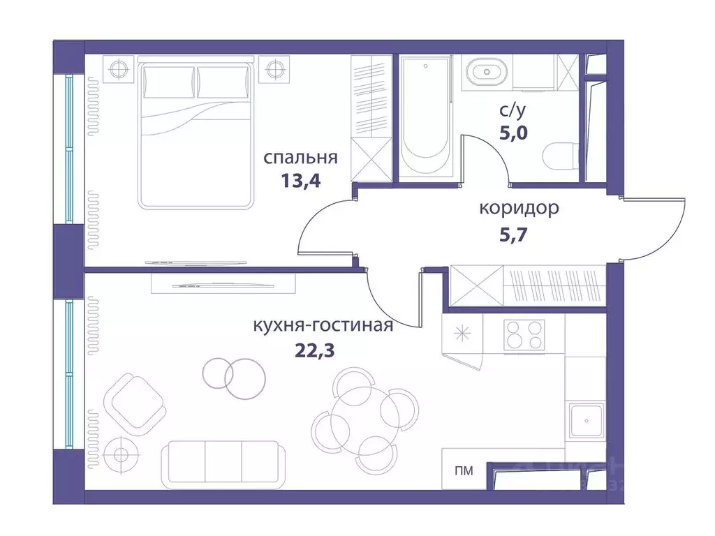 1-к кв. Москва ул. Василия Ланового, 7с1 (46.4 м) - Фото 0