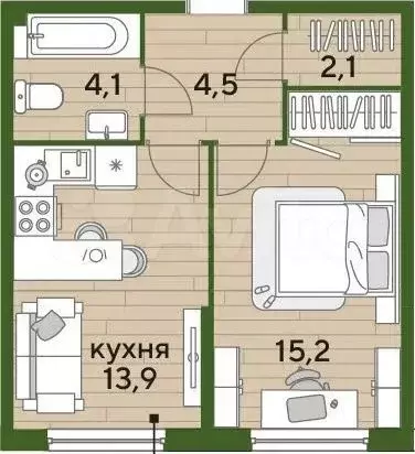 1-к. квартира, 39,5 м, 7/17 эт. - Фото 0