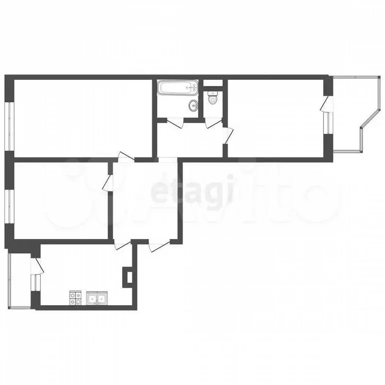 3-к. квартира, 65,1 м, 1/9 эт. - Фото 0