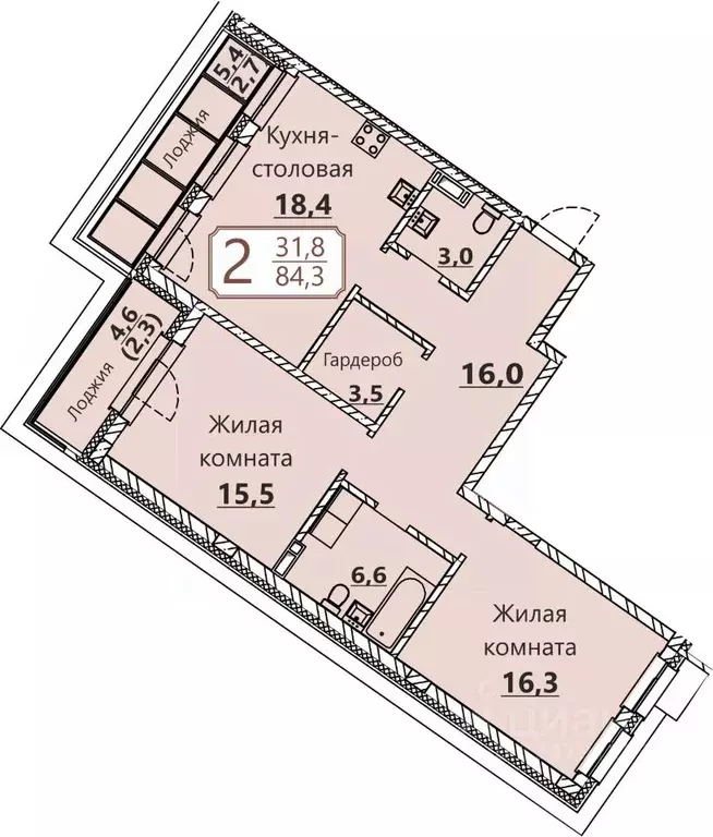 2-к кв. Чувашия, Чебоксары ул. Герцена, поз3 (84.3 м) - Фото 0