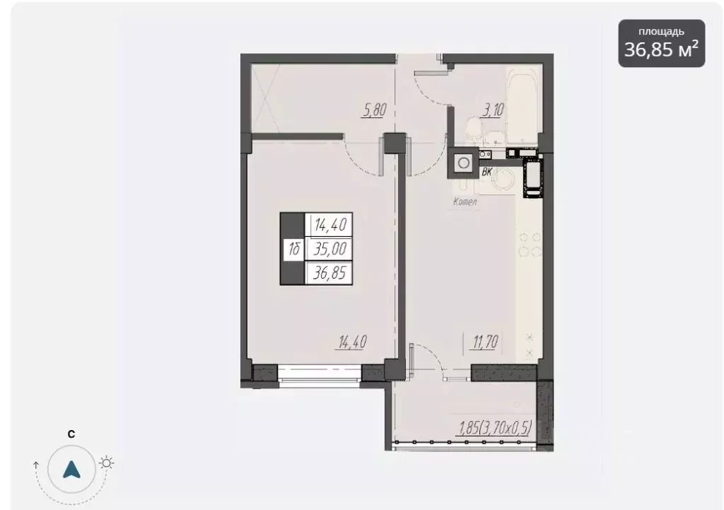 1-к кв. Ставропольский край, Пятигорск ул. Егоршина, 6 (36.7 м) - Фото 2