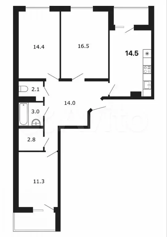 3-к. квартира, 85 м, 2/16 эт. - Фото 0