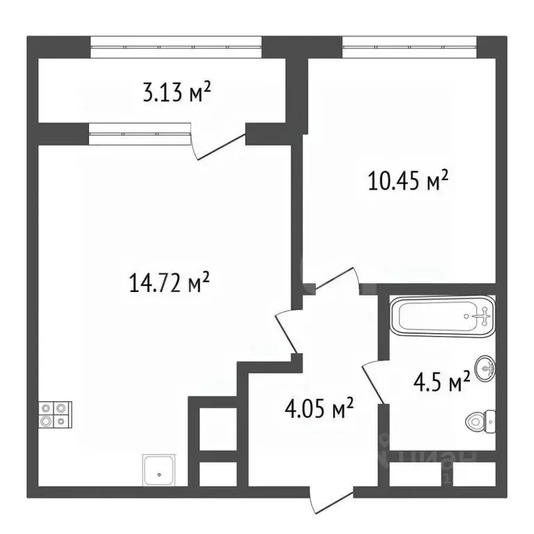 1-к кв. Тульская область, Тула Веневское ш., 49 (35.29 м) - Фото 2