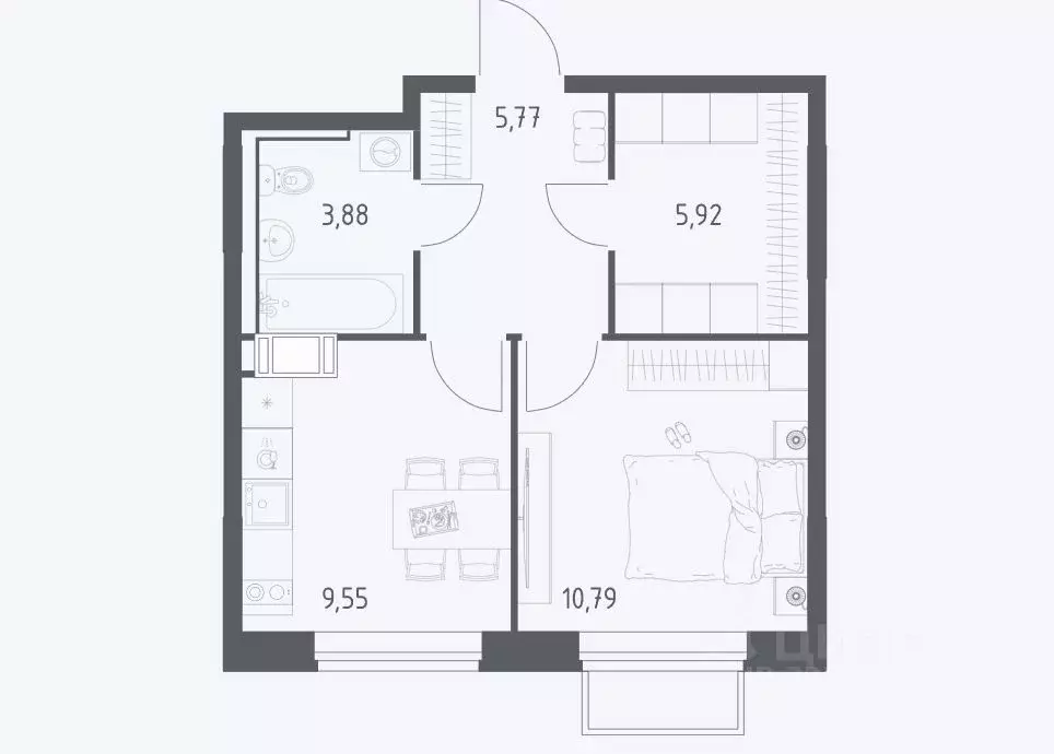 1-к кв. Московская область, Люберцы городской округ, Мирный пгт ул. ... - Фото 2