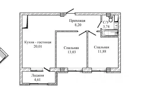 2-к кв. Кабардино-Балкария, Нальчик ул. Тлостанова, 22 (61.47 м) - Фото 0