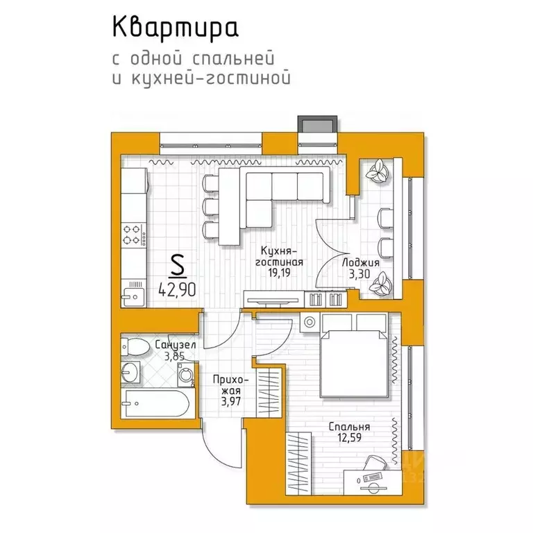 1-к кв. Тульская область, Тула городской округ, пос. Молодежный 5 ... - Фото 0