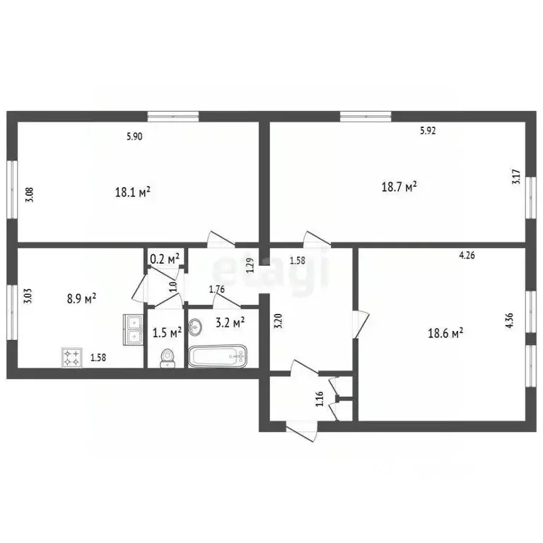 Комната Санкт-Петербург ул. Трефолева, 16 (18.7 м) - Фото 1