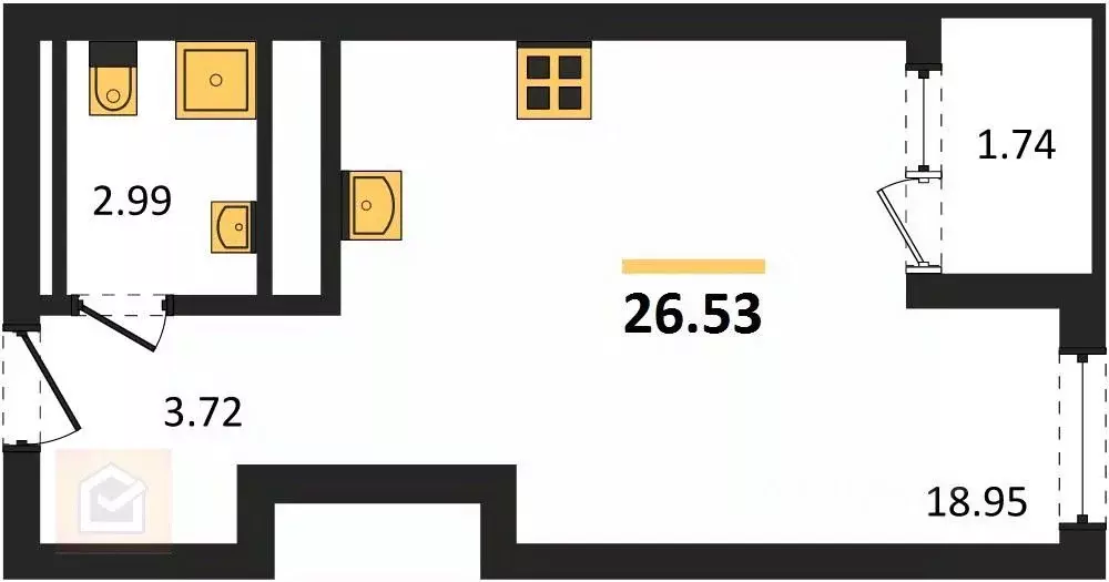Студия Крым, Джанкой ул. Крымская, 2 (26.53 м) - Фото 2