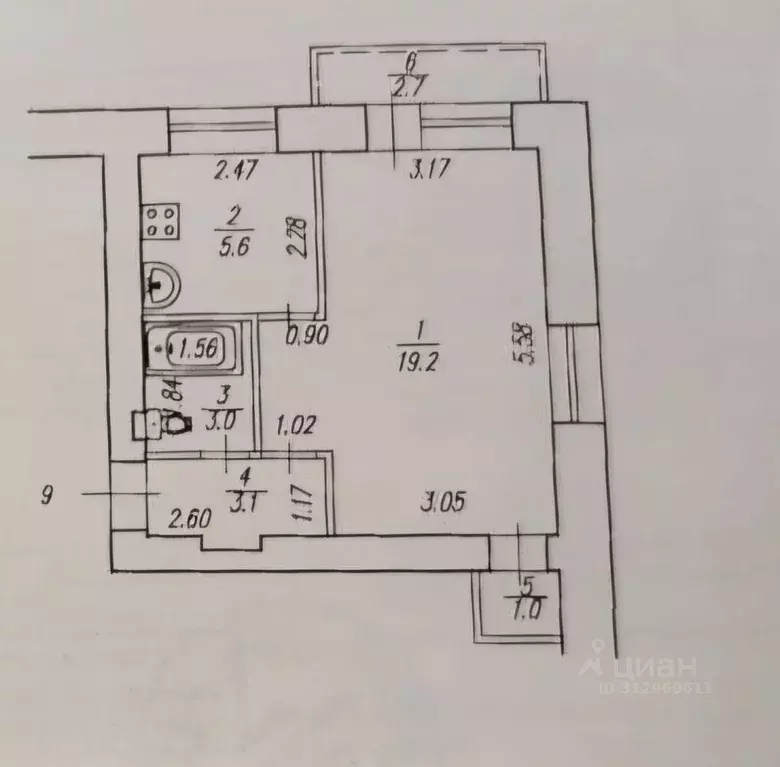 1-к кв. Башкортостан, Уфа Кольцевая ул., 106 (32.7 м) - Фото 0