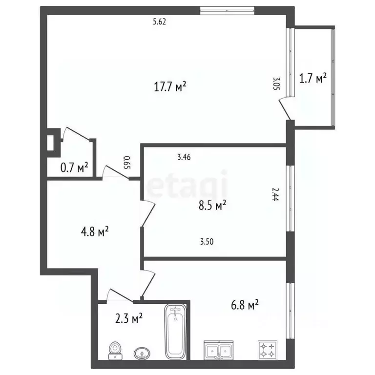 2-к кв. Санкт-Петербург просп. Шаумяна, 47 (41.4 м) - Фото 2