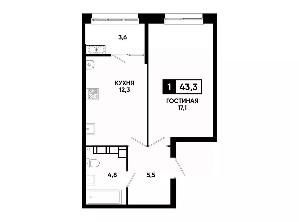 1-к кв. Ставропольский край, Ставрополь ул. Андрея Голуба, 12к8 (43.3 ... - Фото 0