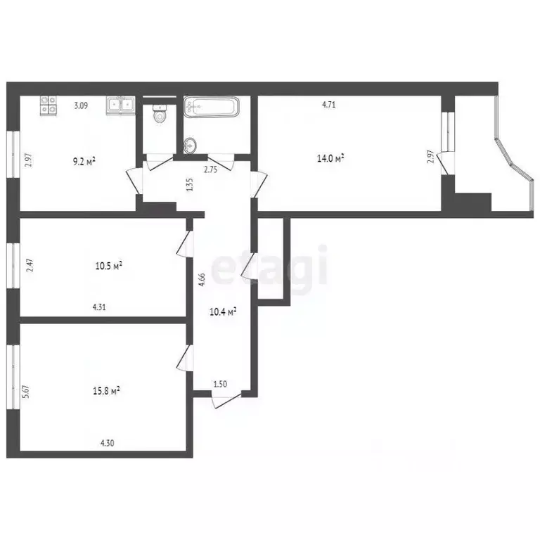 3-к кв. Удмуртия, Ижевск Стадионная ул., 11 (65.0 м) - Фото 1