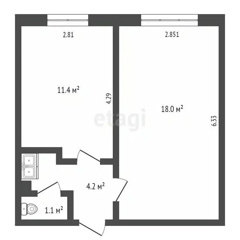 1-к кв. Тюменская область, Ишим Заречная ул. (34.7 м) - Фото 1