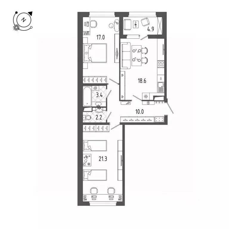 2-к кв. Санкт-Петербург Белоостровская ул., 28 (75.2 м) - Фото 0