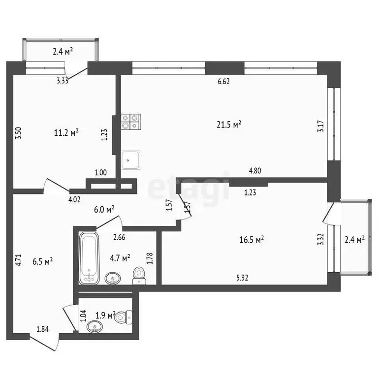 2-комнатная квартира: Тюмень, Краснооктябрьская улица, 4 (68.1 м) - Фото 0