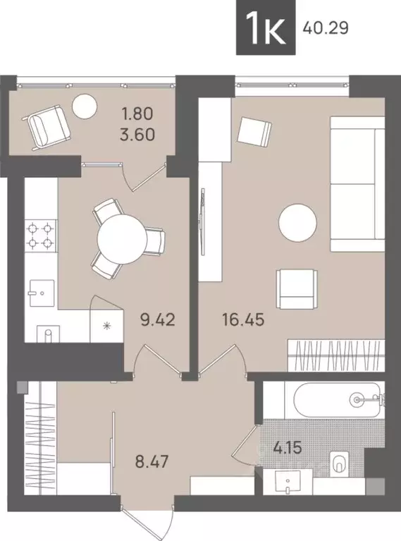1-к кв. Калининградская область, Светлогорск Новая ул., 22к1 (40.29 м) - Фото 1