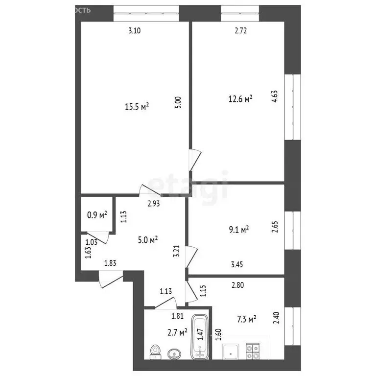 3-комнатная квартира: Мещовск, проспект Революции, 37 (53.1 м) - Фото 1