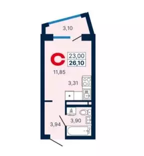 Квартира-студия: Екатеринбург, улица Владимира Высоцкого, 5А (26 м) - Фото 0