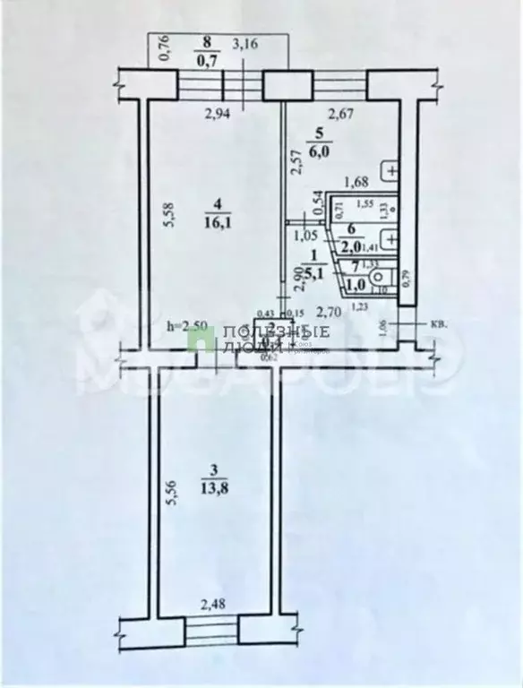 2-к. квартира, 44,7 м, 5/5 эт. - Фото 0