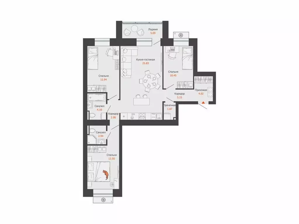 3-комнатная квартира: Пермь, микрорайон Камская Долина (83 м) - Фото 1