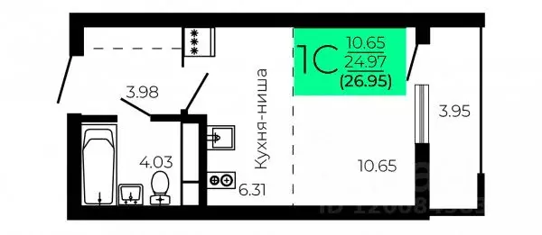 Студия Воронежская область, Воронеж Оникс жилой комплекс (26.95 м) - Фото 1