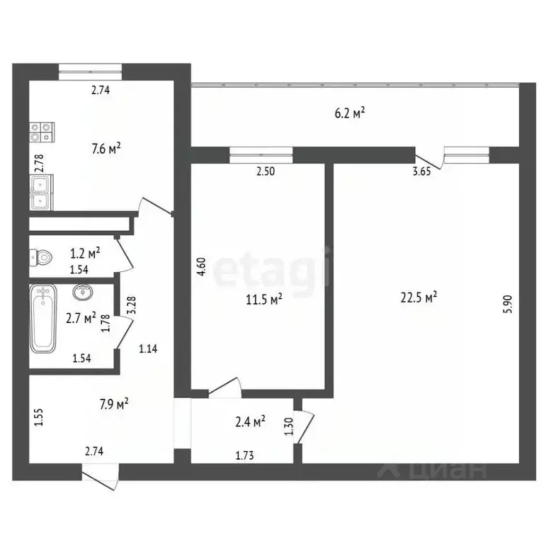 2-к кв. Самарская область, Самара Московское ш., 187 (55.7 м) - Фото 1