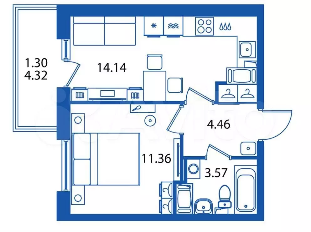 1-к. квартира, 32,4 м, 6/13 эт. - Фото 0