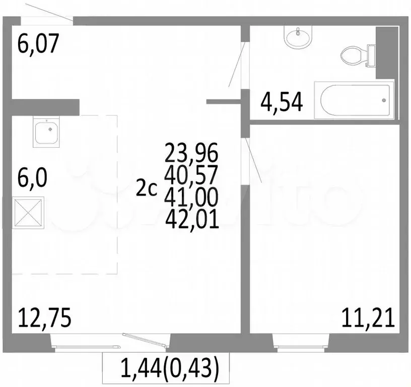 2-к. квартира, 41м, 7/10эт. - Фото 0