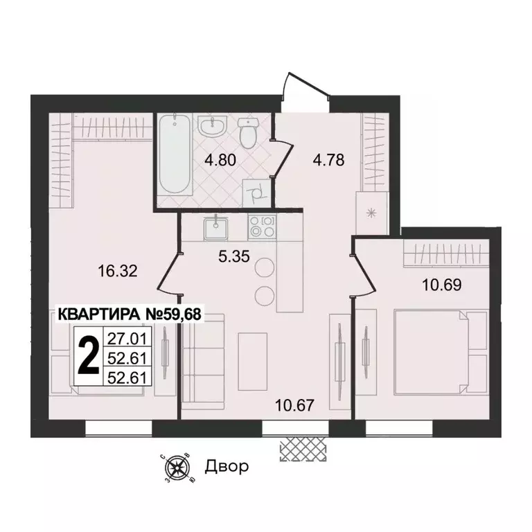 2-к кв. Владимирская область, Муром ул. 1-я Новослободская (52.61 м) - Фото 0