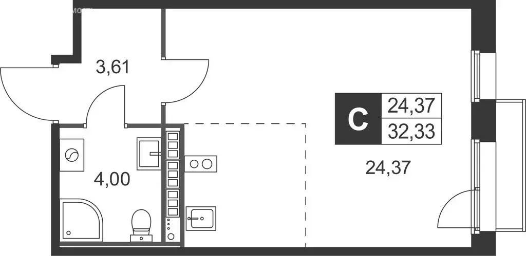 Квартира-студия: Ленинградская область, Гатчинский муниципальный ... - Фото 1