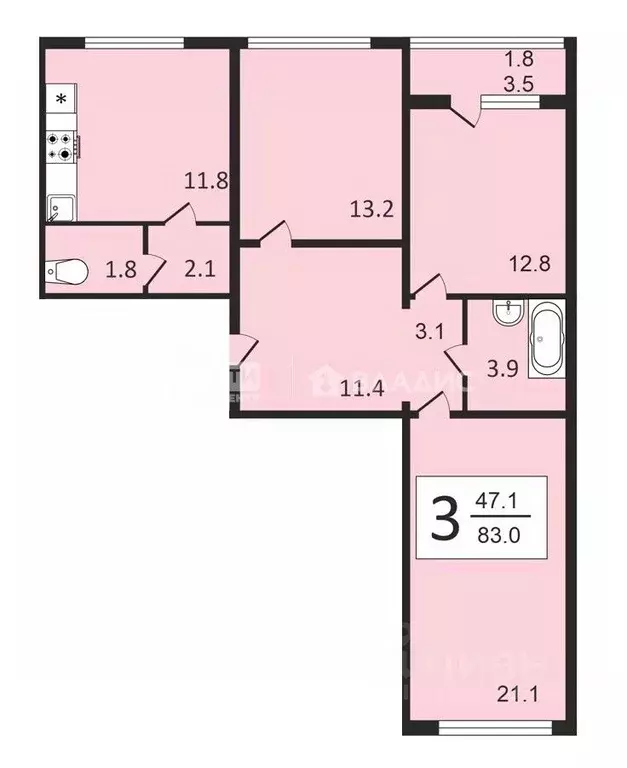 3-к кв. Воронежская область, Воронеж ул. Загоровского, 9/3 (83.0 м) - Фото 0