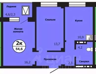 2-к кв. Красноярский край, Красноярск ул. Лесников, 51Б (54.6 м) - Фото 0