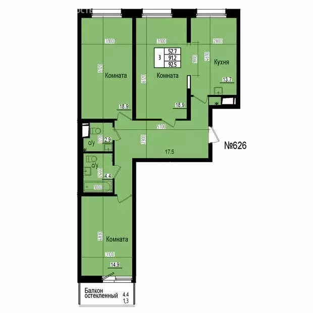 3-комнатная квартира: посёлок Парголово, Ольгинская дорога, 3/20 (92.5 ... - Фото 2