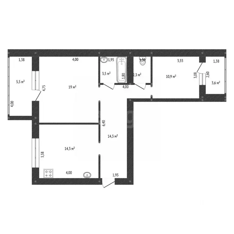 2-к кв. Башкортостан, Благовещенск ул. Демьяна Бедного, 68 (64.3 м) - Фото 2
