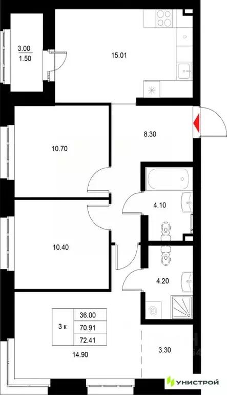 3-к кв. Татарстан, Казань Техническая ул. (72.41 м) - Фото 1