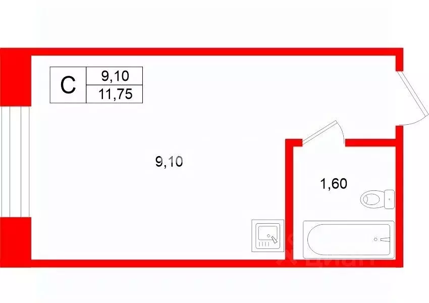 Студия Санкт-Петербург Суздальский просп., 9 (11.75 м) - Фото 1