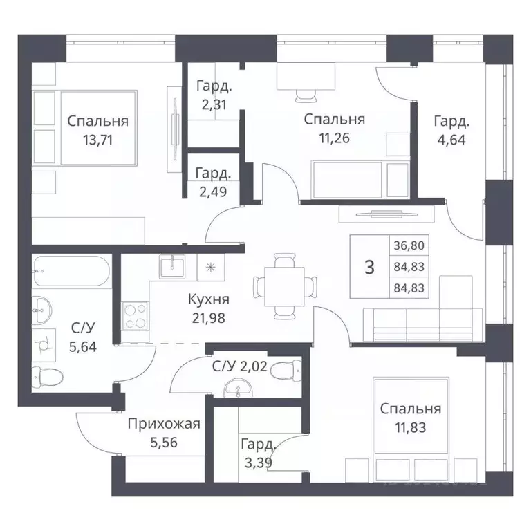 3-к кв. Новосибирская область, Новосибирск Игарская ул., 40/2 (84.83 ... - Фото 0