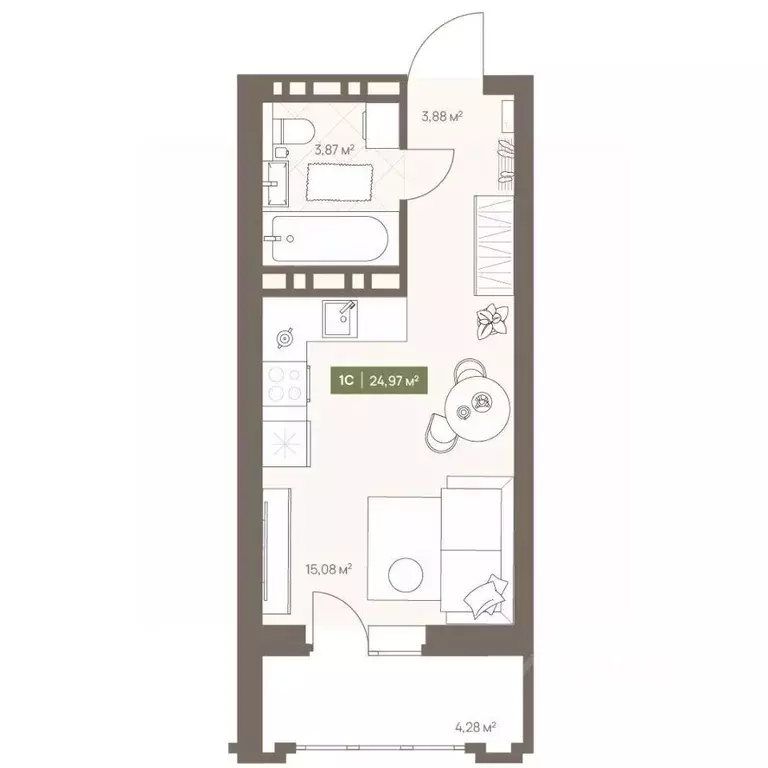 Студия Кемеровская область, Кемерово Московский просп., 23А (24.97 м) - Фото 1