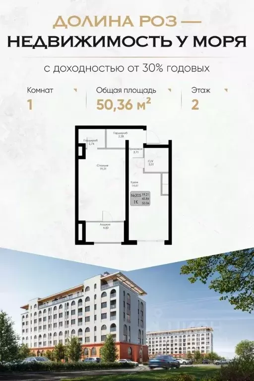 1-к кв. Крым, Судак Долина Роз жилой комплекс (50.36 м) - Фото 0