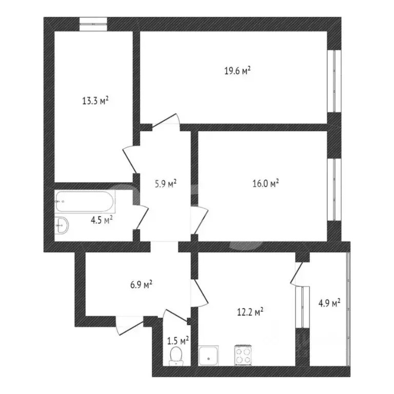 3-к кв. Тюменская область, Тюмень Депутатская ул., 80к2 (79.4 м) - Фото 1