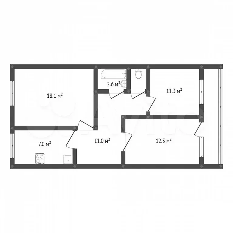 3-к. квартира, 64,9 м, 4/5 эт. - Фото 0