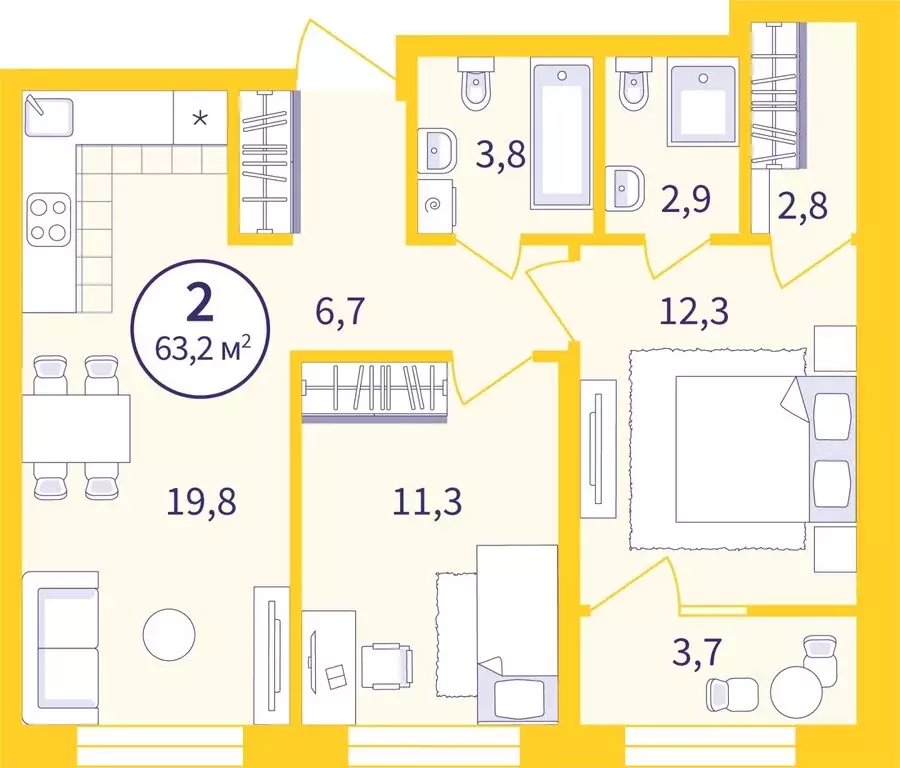 2-комнатная квартира: Екатеринбург, улица Репина, 111 (61.36 м) - Фото 0