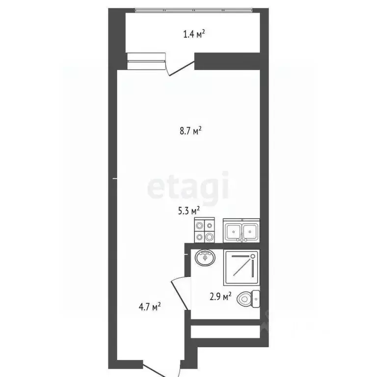 Студия Москва № 160 кв-л, 1Вк1 (23.0 м) - Фото 2