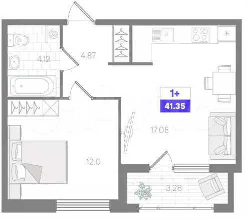 1-к. квартира, 41 м, 6/9 эт. - Фото 1