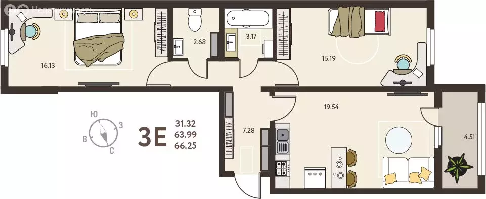 2-комнатная квартира: Курск, микрорайон Курского Завода Тракторных ... - Фото 0